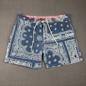 Polo Ralph Lauren Mens Blue Bandana Paisley Swim Trunks Board Shorts Size 36